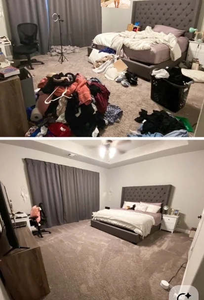 Bedroom before and after decluttering and home organisation